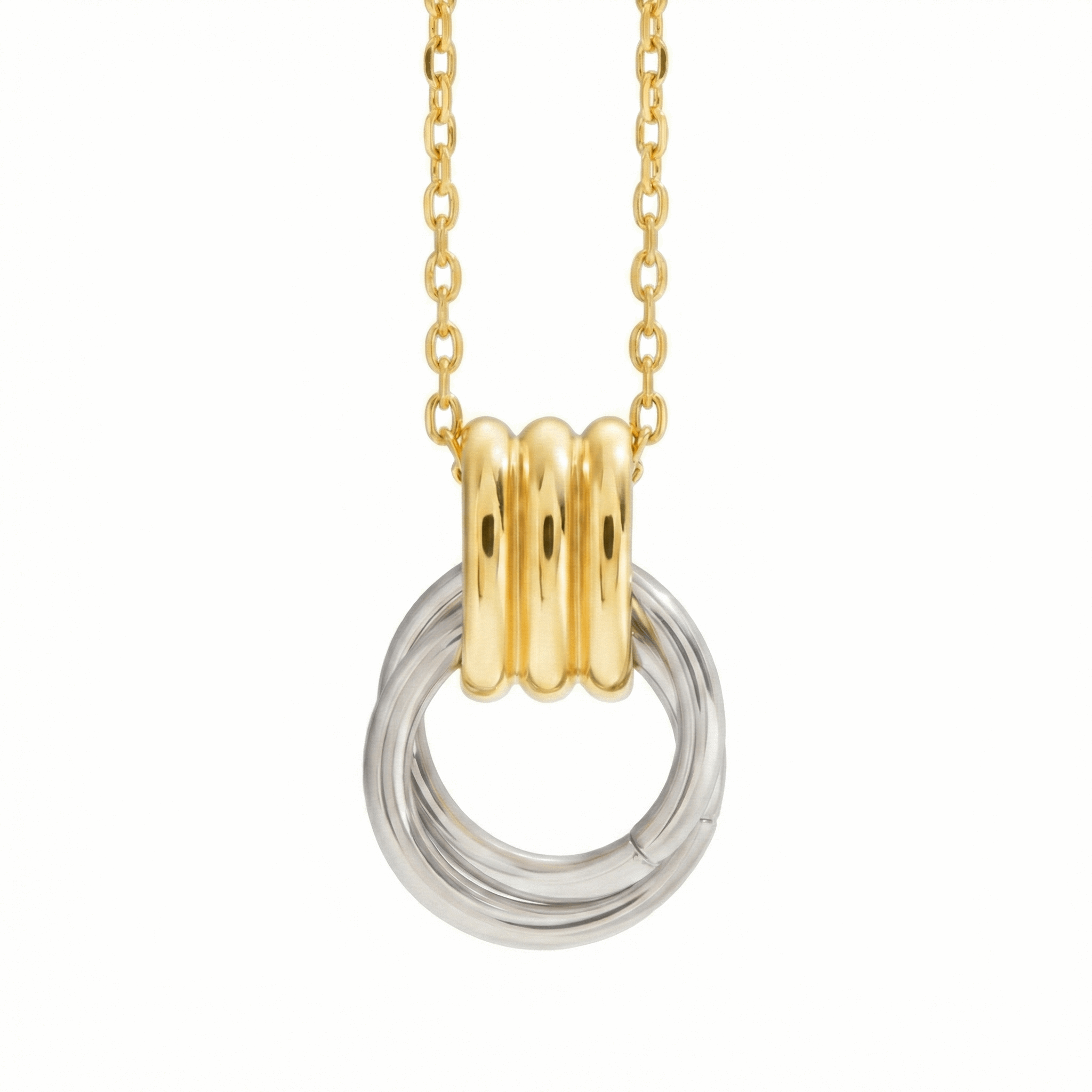 Collier en acier inoxydable doré avec pendentif anneaux entrelacés, chaîne ajustable 40 + 5 cm, bijou moderne pour usage quotidien